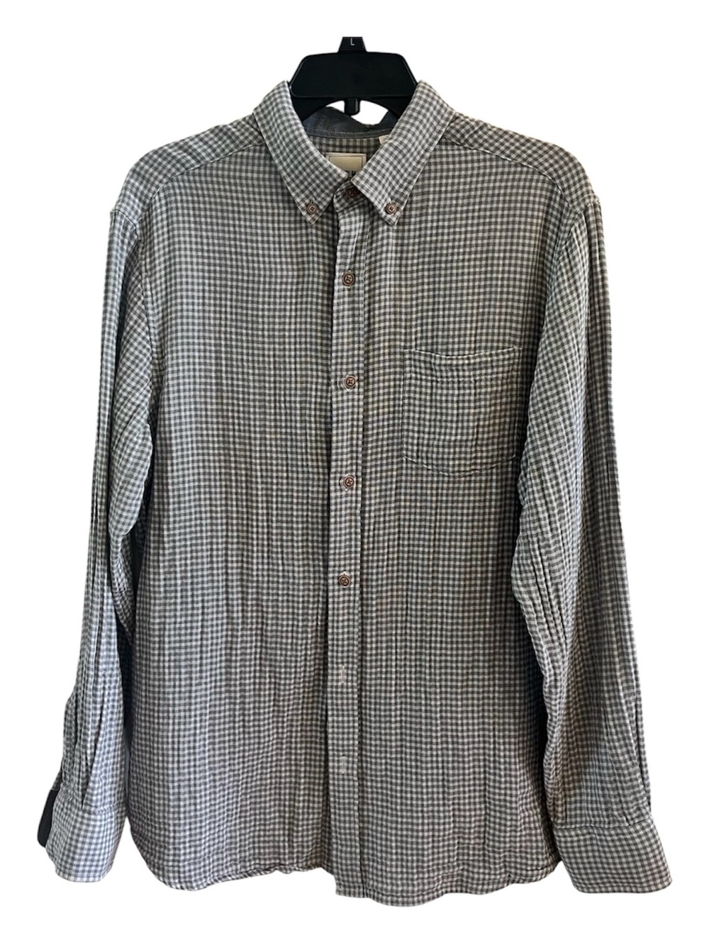 Men’s Gauze button down shirt, gray, size large